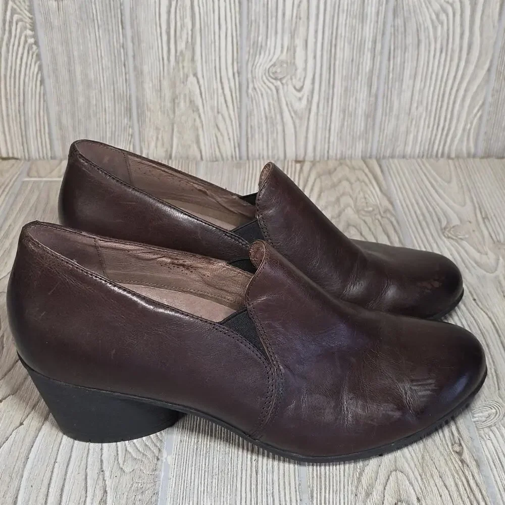 Dansko Robin Chocolate Burnished Calf Leather Low Heel Slip-On Shoes Womens 41